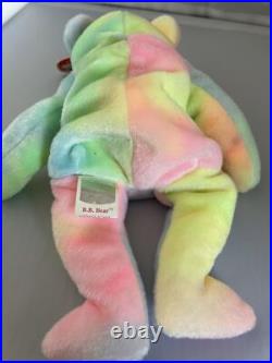 Birthday Bear, TY Original MINT Rainbow 1999 Rare retired beanie babies, errors