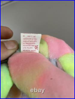 Birthday Bear, TY Original MINT Rainbow 1999 Rare retired beanie babies, errors
