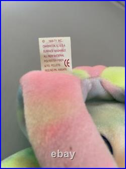 Birthday Bear, TY Original MINT Rainbow 1999 Rare retired beanie babies, errors