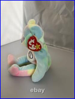 Birthday Bear, TY Original MINT Rainbow 1999 Rare retired beanie babies, errors