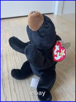 Blackie The Bear Ty Beanie Baby ULTRA RARE VINTAGE ORIGINAL Retired withErrors