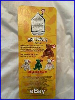 Britannia The Bear-1997 McDonalds Ty Beanie Baby with RARE errors. In box New