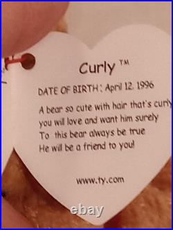 Curly The Bear, rare, many errors, retired, great condition, ty beanie baby FREE