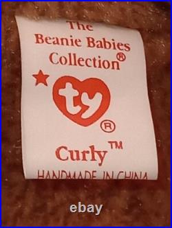 Curly The Bear, rare, many errors, retired, great condition, ty beanie baby FREE