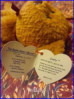 Elite Rare Ty Curly Bear Beanie Baby Errors Retired Tag Origiinal 1993 96