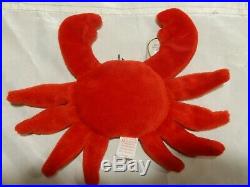 EXTREME RARE 2 diff'nt SZ EYES 1 ed DIGGER the Crab TY Beanie Baby TAG ERRORS