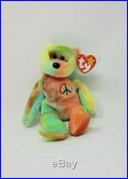 EXTREMELY RARE 1996 Ty Beanie Babies Peace Bear ERRORS RETIRED July 14, 1996