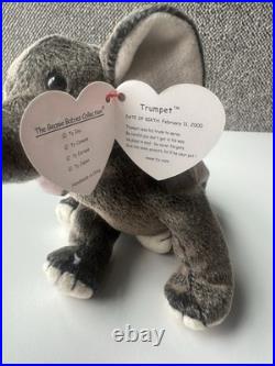 EXTREMELY RARE DOUBLE TAG Trumpet The Elephant Ty Beanie Babies
