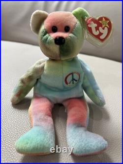 Extremely RARE 1996 TY Beanie Baby Babies Peace Bear With All Errors Mistakes