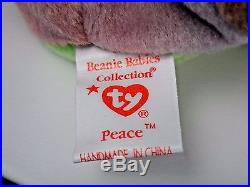 Extremely Rare 6 Errors TY Beanie Babies Peace Bear Mint with Tag Retired