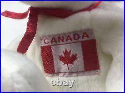 Extremely Rare Beanie Babies International Bear Maple Canada 1996 Tag Red Bow