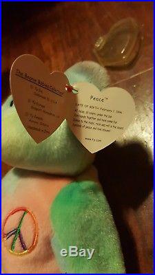 Extremely Rare Errors TY Beanie Babies Peace Bear with Tag Retired