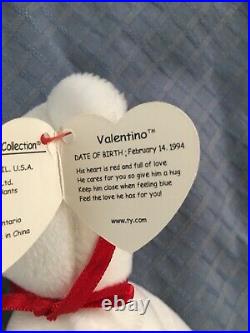Extremely Rare! MWMT Valentino Bear 1993 TY Inc. Beanie Baby With Tag Errors PVC