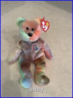 Extremely Rare Ty Peace Bear Beanie Baby 1996 With Tag Errors Retired Original