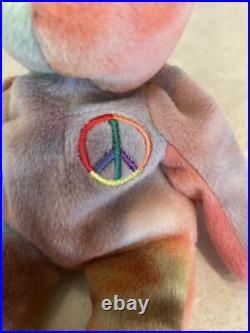 Extremely Rare Ty Peace Bear Beanie Baby 1996 With Tag Errors Retired Original