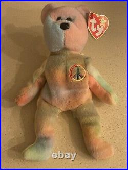 Extremely Rare Ty Peace Bear Beanie Baby 1996 With Tag Errors Retired Original