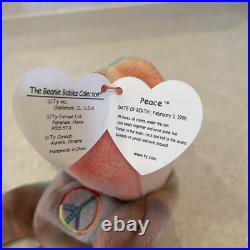 Extremely Rare Ty Peace Bear Beanie Baby 1996 With Tag Errors Retired Original