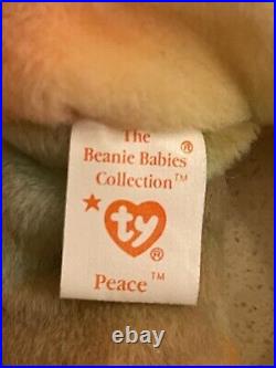 Extremely Rare Ty Peace Bear Beanie Baby 1996 With Tag Errors Retired Original