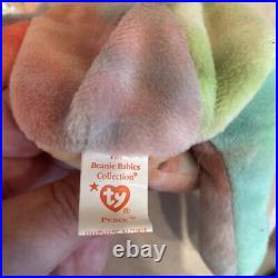 Extremely Rare Ty Peace Bear Beanie Baby 1996 With Tag Errors Retired Original