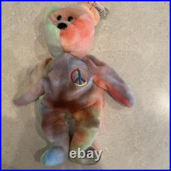 Extremely Rare Ty Peace Bear Beanie Baby 1996 With Tag Errors Retired Original