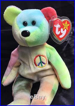 Extremely rare 1996 Ty Beanie baby Babies Peace Bear with all errors Mistakes