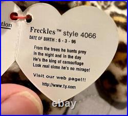Freckles Beanie Baby with errors, Deutschland address, VERY RARE, NEAR MINT