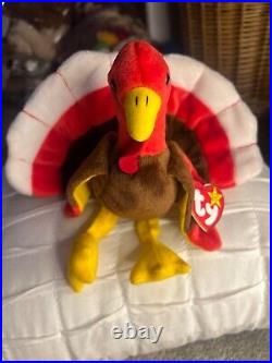 GOBBLES THE TURKEY TY BEANIE BABY 1996 RARE MINT CONDITION TAG Error1st version
