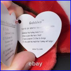GOBBLES Ty Beanie Baby TAG ERROR 1996 Turkey Original Retired MINT Rare