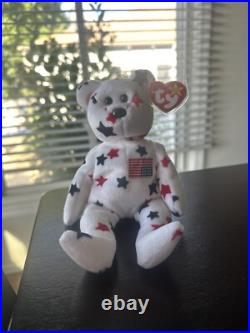 Glory The Bear TY Beanie Baby USA American Flag Upside Down. EXTREMELY RARE