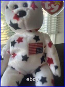 Glory The Bear TY Beanie Baby USA American Flag Upside Down. EXTREMELY RARE
