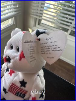 Glory The Bear TY Beanie Baby USA American Flag Upside Down. EXTREMELY RARE