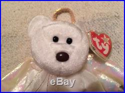 Halo bear beanie baby TY with VERY RARE White Star, Error, brown nose, etc