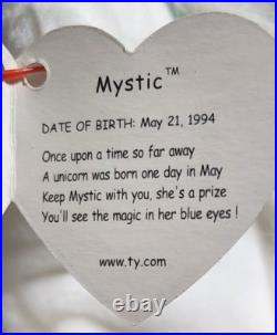 (IRIDESCENT MANE) MYSTIC Beanie Baby Unicorn Retired Rare Ty 93-94 Tag Errors