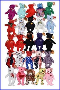 Lot of 25 Assorted Plush Ty Beanie Babies Rare Bear with Tag Protectors New