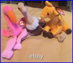 Lot of 3 Ultra Rare TY Beanie Babies. Stretch, Pinky, Twigs. Fantastic Trio