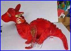 MB37 Ty Classic Fossils The Red Dragon Tag Retired Rare Beanie Soft Toy Large
