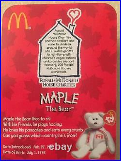 Maple The Bear-1996 McDonalds Ty Beanie Baby with rare errors 1993, OakBrook