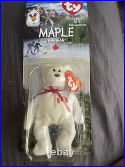 Maple The Bear 1999 McDonald's Ty Beanie Baby RARE ERRORS, Open Back