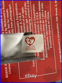 Maple The Bear 1999 McDonald's Ty Beanie Baby RARE ERRORS, Open Back