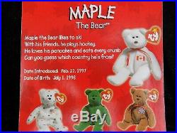 Maple The Bear w Errors Ty Beanie Babies NIB OAKBROOK rare McDonald's Canada