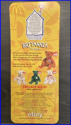 McDONALDS TY BEANIE BABY BRITANNIA THE BEAR RARE WITH 2 TAG ERRORS Very Rare
