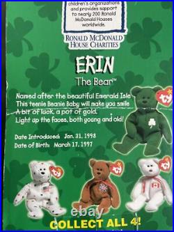 McDonald's TY Beanie Babies RARE 1999 Erin The Bear with Errors! Tush Tag 1993