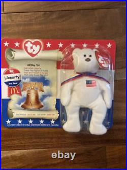 McDonald's Ty American Trio Libearty the Bear (1996) Beanie Baby RARE TAG ERRORS