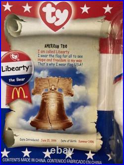 McDonald's Ty American Trio Libearty the Bear (1996) Beanie Baby RARE TAG ERRORS