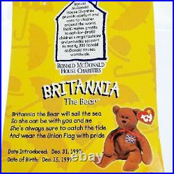 Mcdonalds TY Beanie Baby Britannia The Bear RARE WITH 2 TAG ERRORS