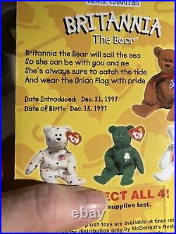 Mint RARE TY Beanie Baby Britannia the Bear (1997) Errors, New in Box