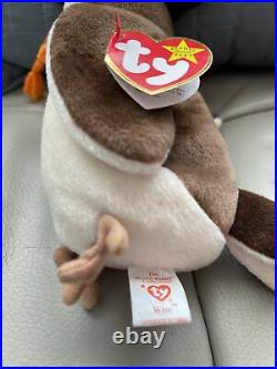 Mint Rare 1997/98 TY Wise Owl Beanie Baby With Tag Protector And Has Tag Errors