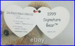 Mint Rare 1999 Signature Bear Ty Beanie Baby PE Pellets Tag Errors PE Pellets