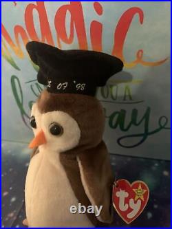 Mint Rare Retired 1997 1998 TY Wise Graduation Owl Beanie Baby Tag Errors