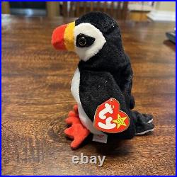 Mint Rare Retired 1997 TY Puffer the Puffin Beanie Baby 4181 Tag Errors